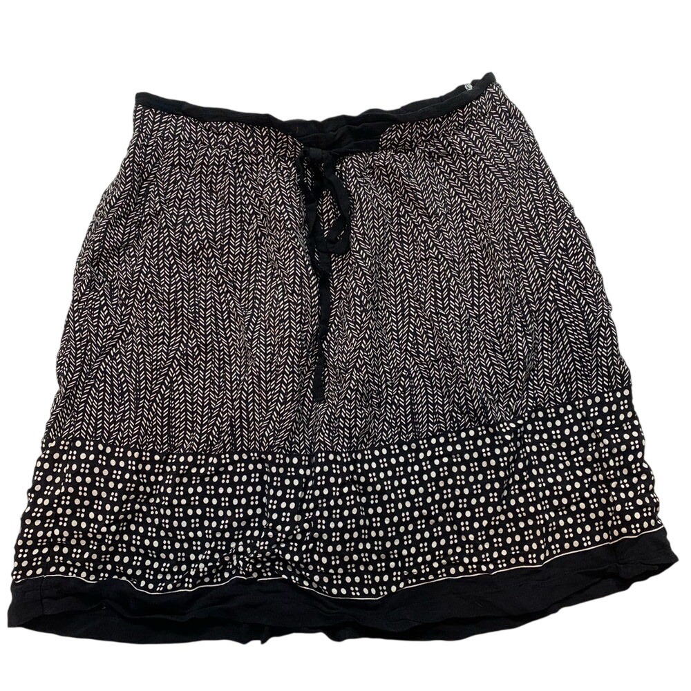 Promod Skirt Womens 8 Black White Herringbone‎ Dot Print Lined Side Zip Pockets